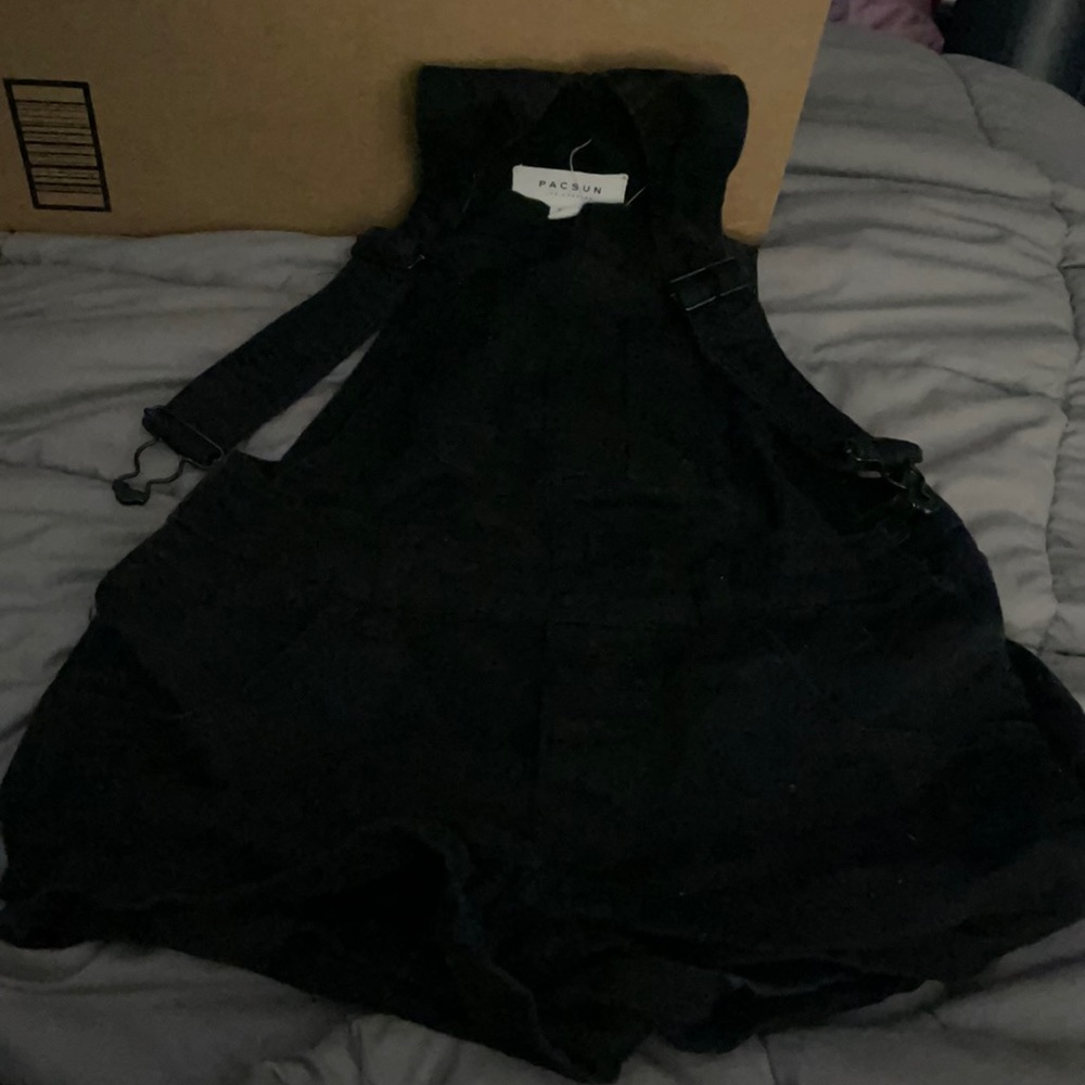 Black denim overall shorts